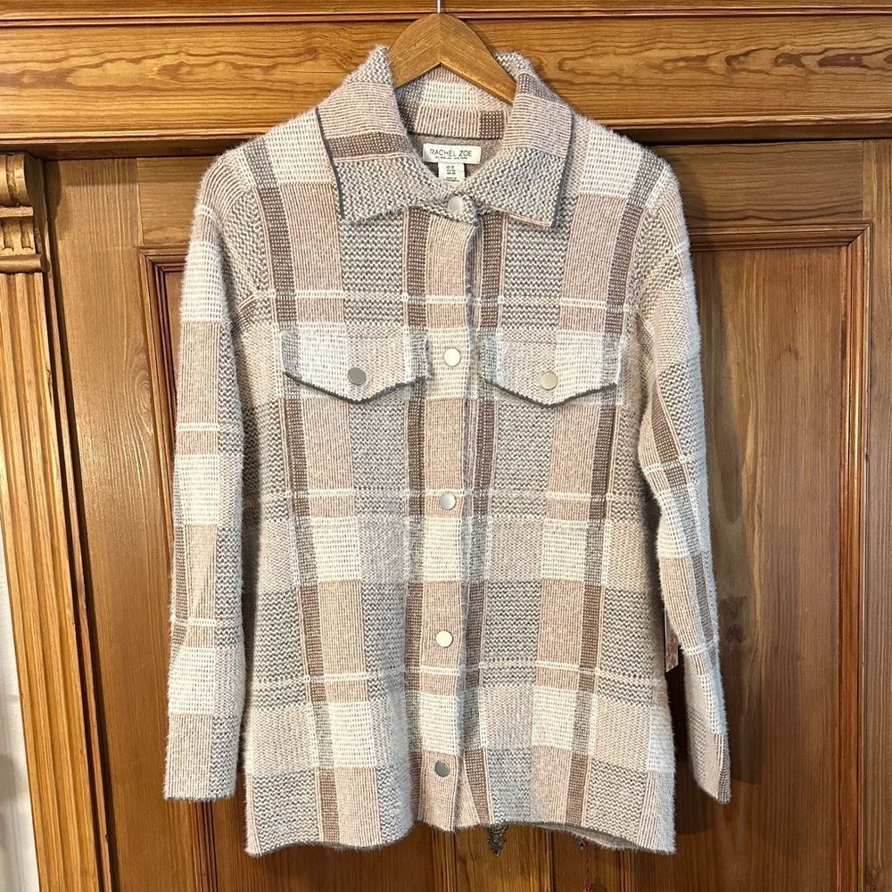 Rachel Zoe Tan and Cream Plaid Utility Jacket 1X NEW with Tag